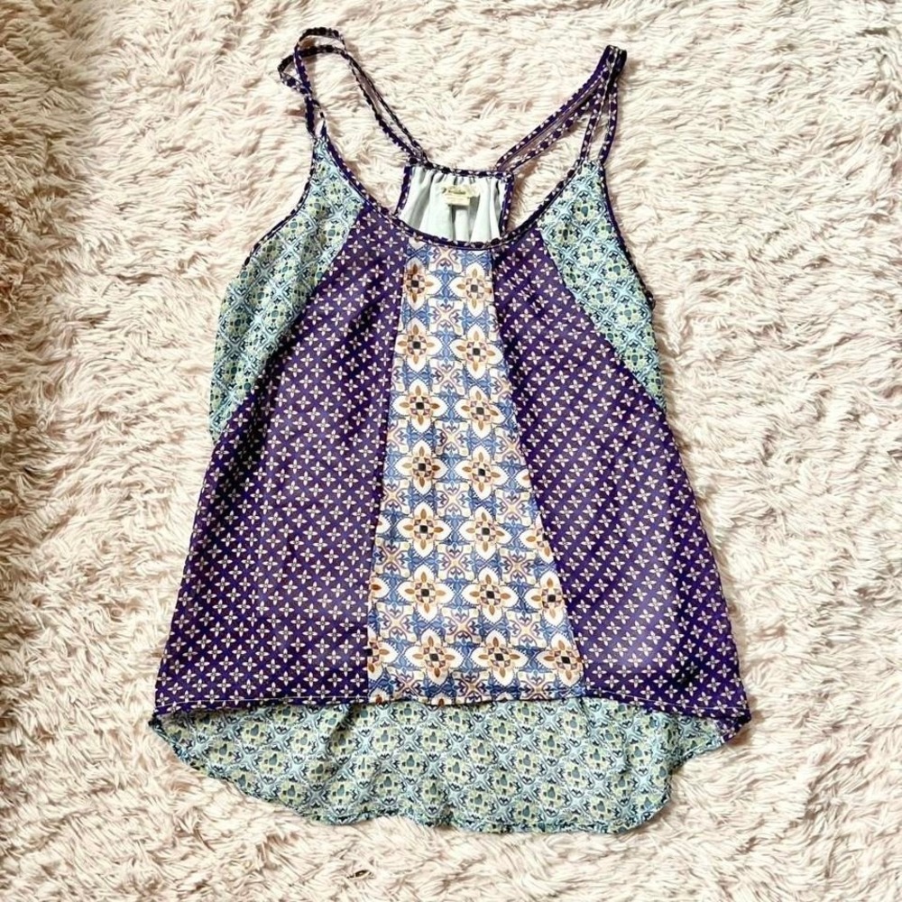 Patchwork Bohemian Hippie Cottage Core Whimsical Indie Racerback Tank Womens M
